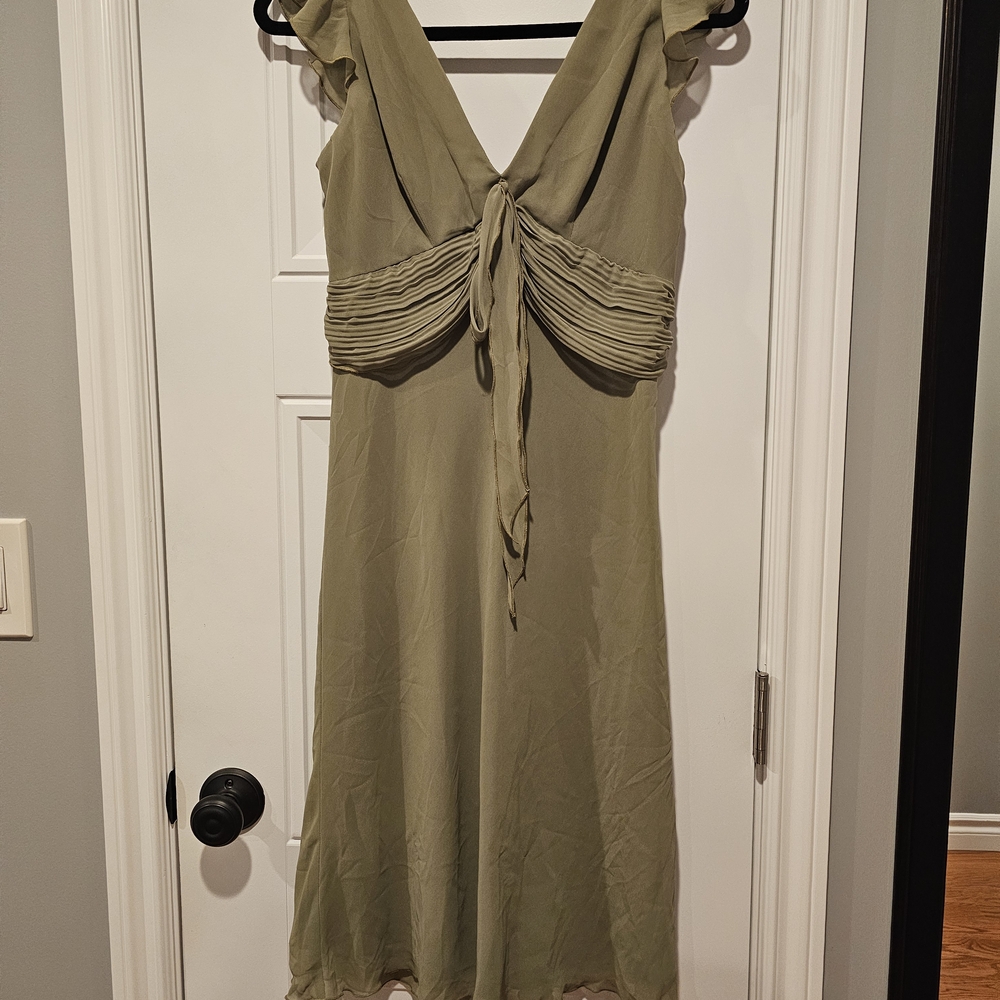ABS Allen Schwartz Tan Ruched Tie Front Sundress